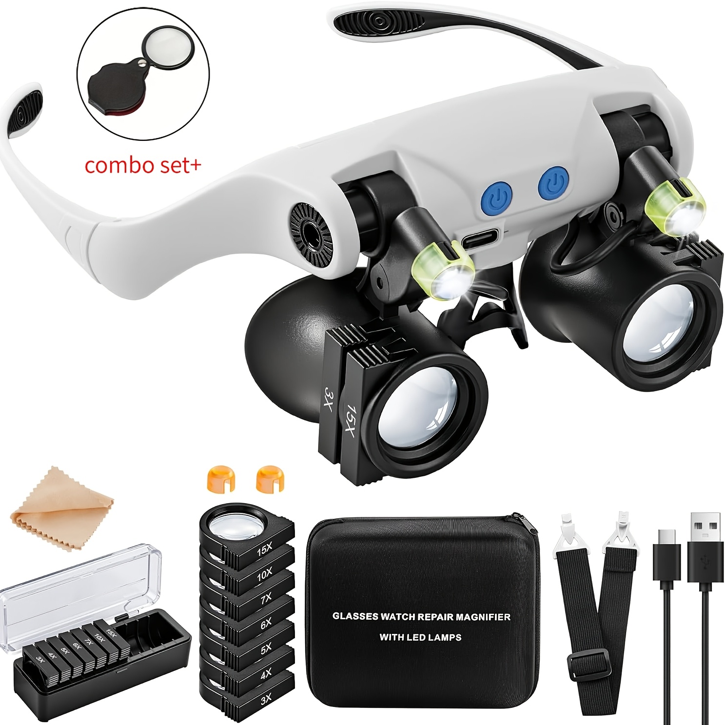 Jewelry Making Glasses - Head-mounted LED Magnifying Glasses+ Mini Folding