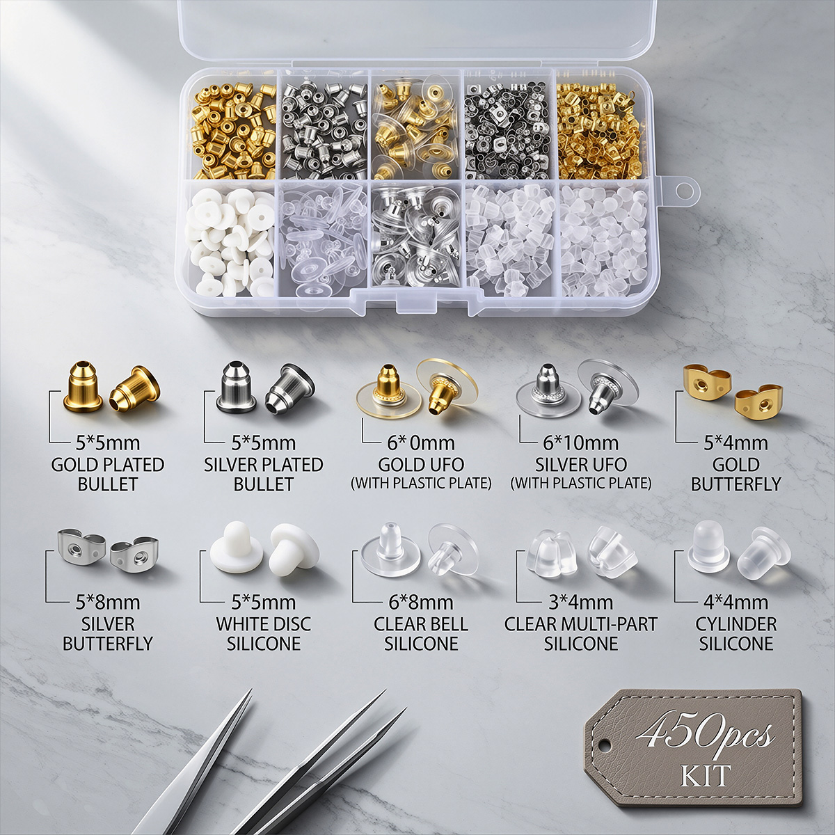 450pcs Silicone & Metal Earrin - Jewelry Making Organizer Box ulasan dan harga