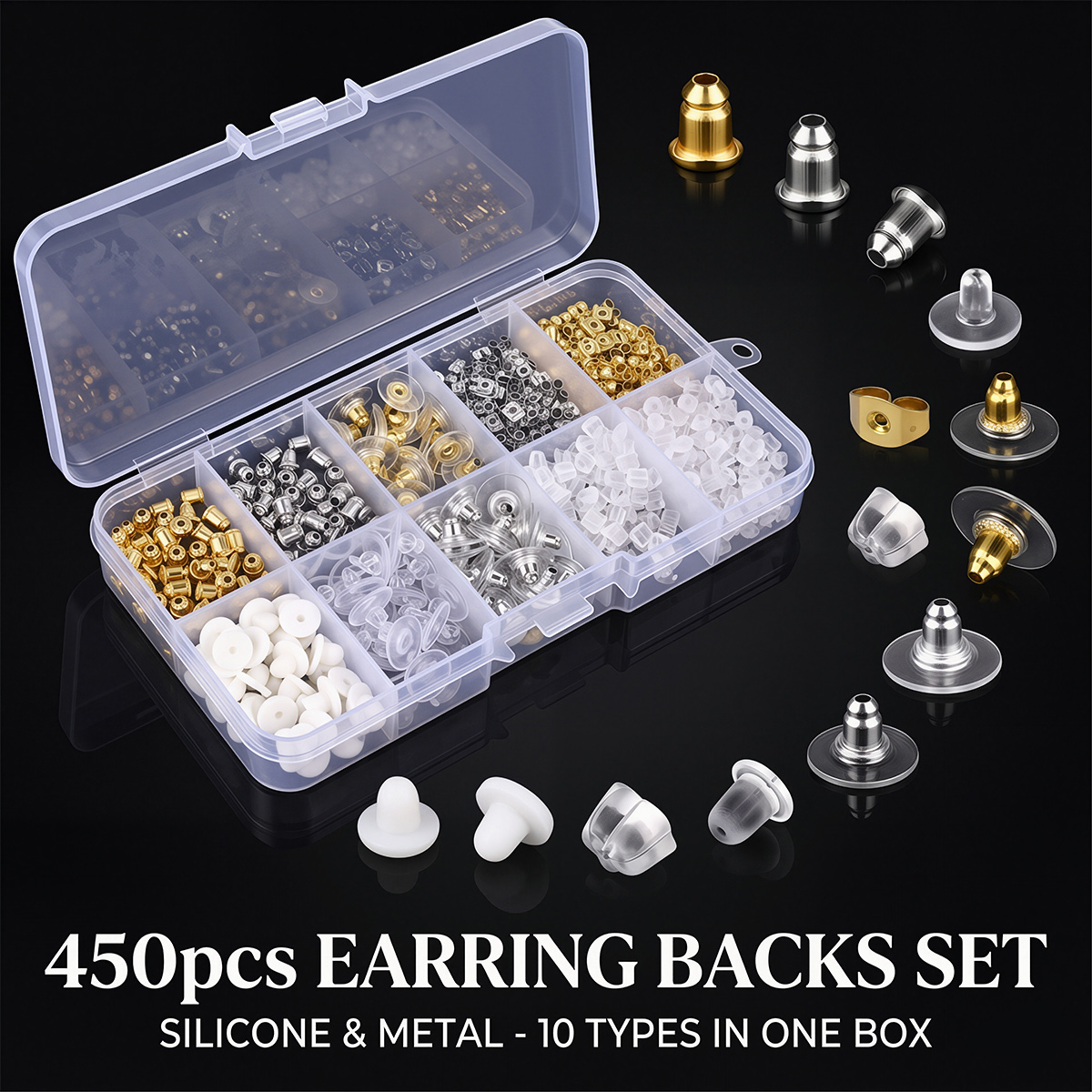 450pcs Silicone & Metal Earrin - Jewelry Making Organizer Box ulasan dan harga
